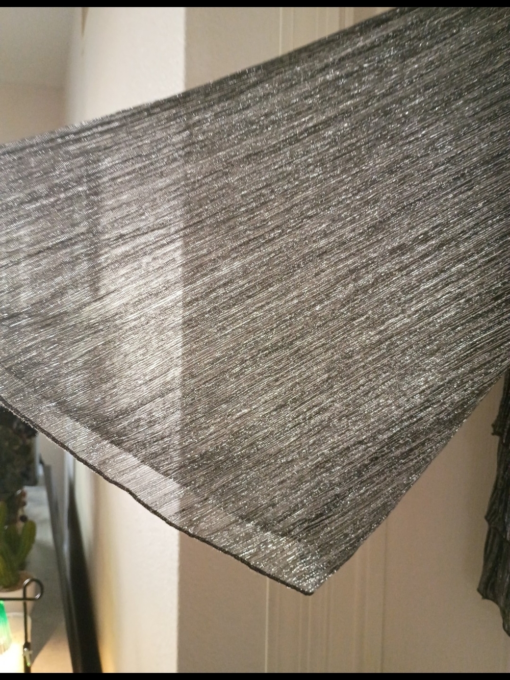 Women's Black and Silver Pleated Long-Sleeve Top - Picture 3 of 4